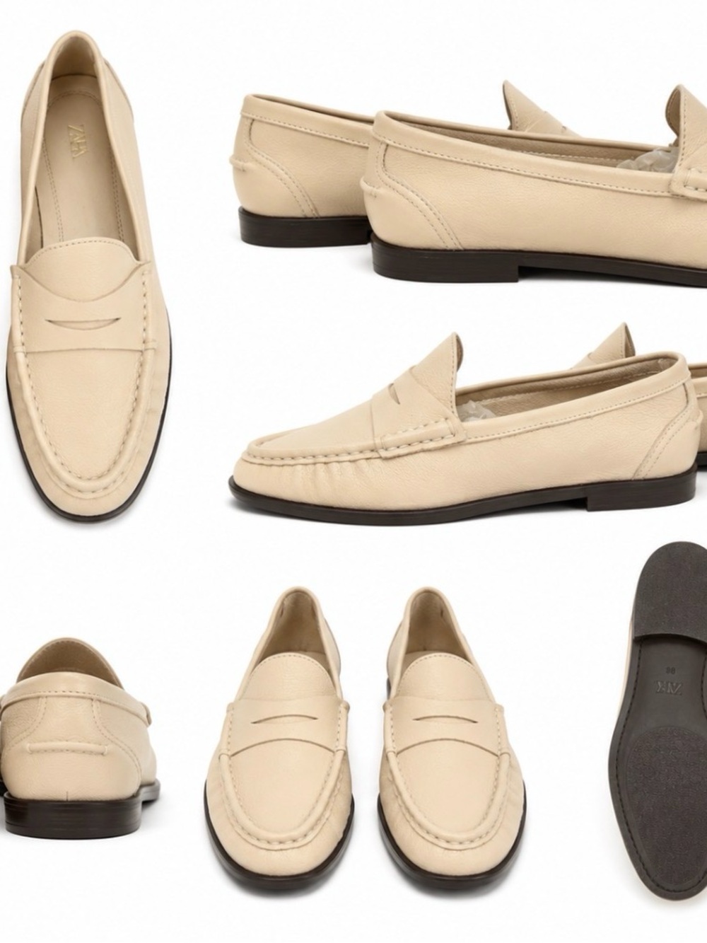 Zara Cream Leather Penny Loafers - Women